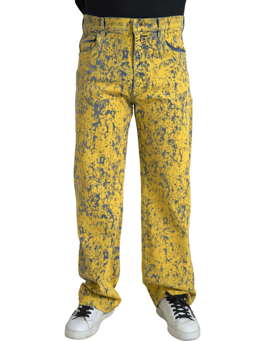 Dolce &amp; Gabbana – Gerade Jeans aus gelber Baumwolle mit Batikmuster