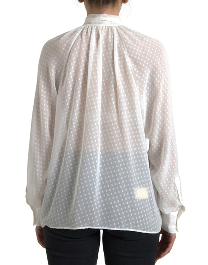 Dolce &amp; Gabbana White Silk Sheer Tied Neck Polka Dots Blouse