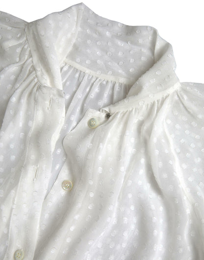 Dolce &amp; Gabbana White Silk Sheer Tied Neck Polka Dots Blouse