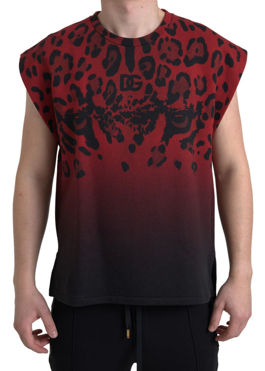Dolce &amp; Gabbana – Ärmelloses Tank-T-Shirt aus Baumwolle mit rotem Leopardenmuster