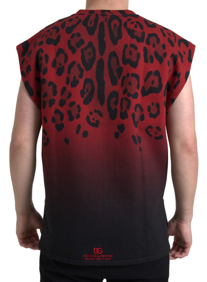 Dolce &amp; Gabbana – Ärmelloses Tank-T-Shirt aus Baumwolle mit rotem Leopardenmuster