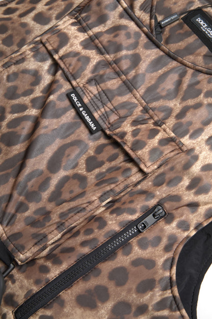Dolce &amp; Gabbana Braune ärmellose Sportbekleidung aus Seide mit Leopardenmuster