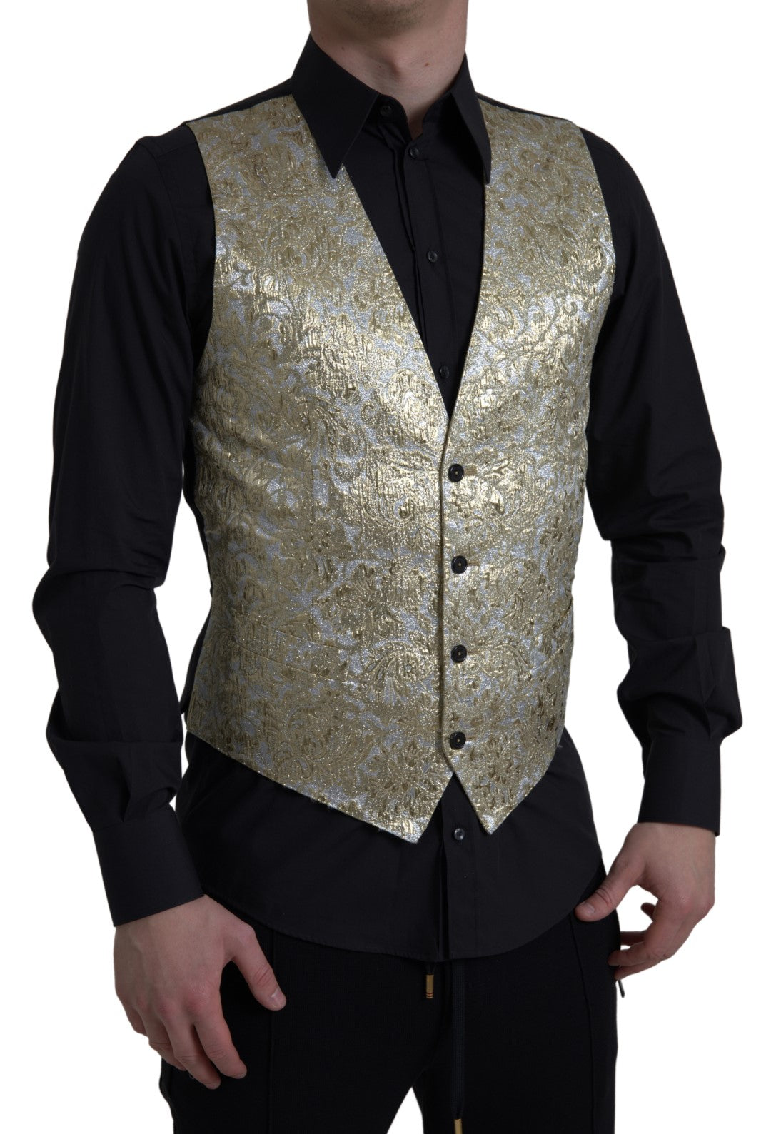 Dolce &amp; Gabbana – Weste aus geblümtem Jacquard – Formeller goldener Cardigan