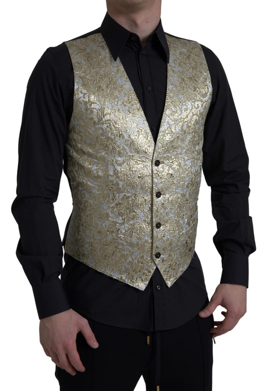 Dolce &amp; Gabbana – Weste aus geblümtem Jacquard – Formeller goldener Cardigan