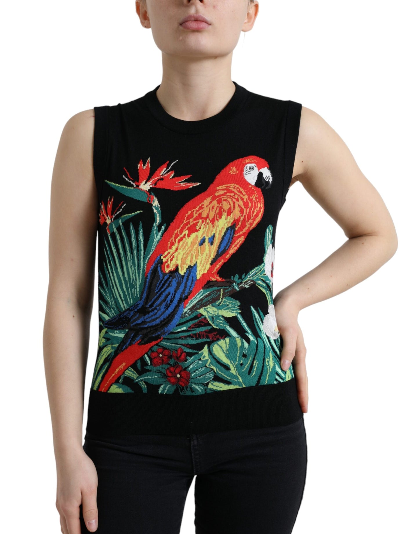 Dolce &amp; Gabbana Black Bird Wool Knit Sleeveless Tank T-shirt