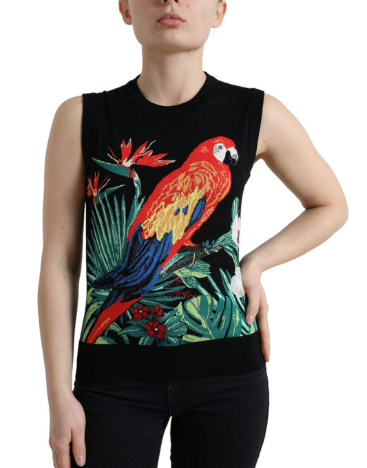 Dolce &amp; Gabbana Black Bird Wool Knit Sleeveless Tank T-shirt
