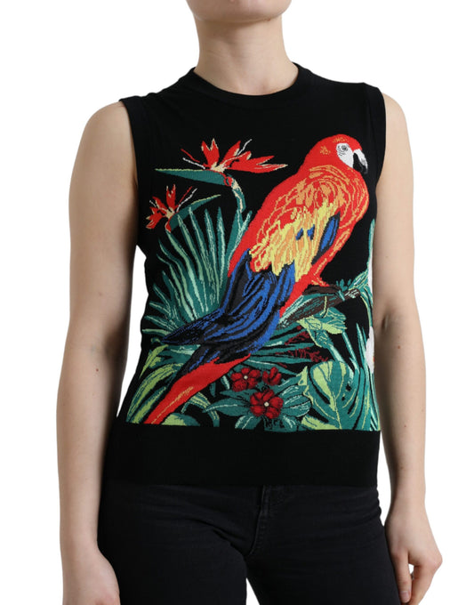 Dolce &amp; Gabbana Black Bird Wool Knit Sleeveless Tank T-shirt