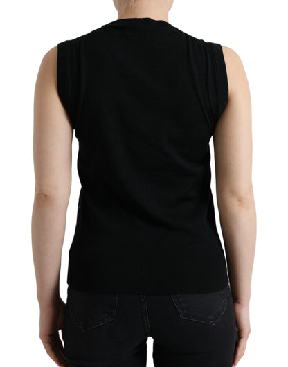 Dolce &amp; Gabbana Black Bird Wool Knit Sleeveless Tank T-shirt