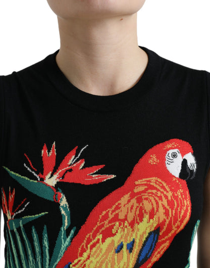 Dolce &amp; Gabbana Black Bird Wool Knit Sleeveless Tank T-shirt