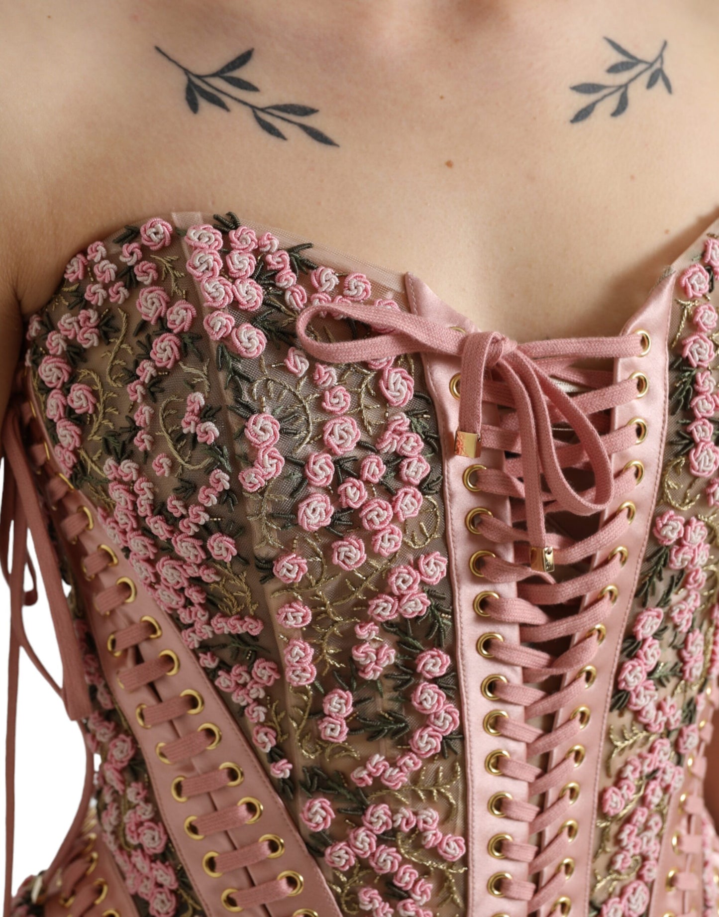 Dolce &amp; Gabbana Pink Floral Applique Bustier Corset Top