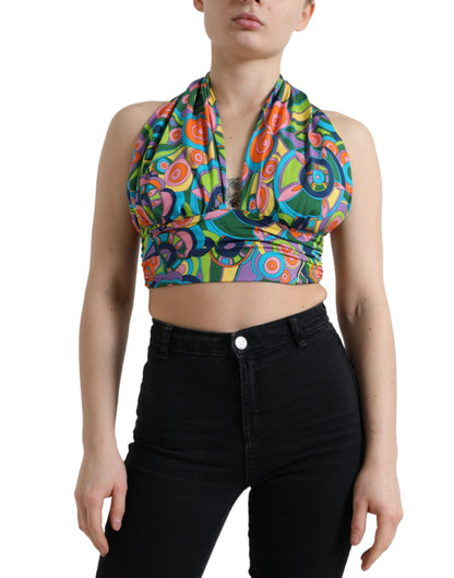 Dolce &amp; Gabbana Multicolor Halter Sleeveless Cropped Tank Top