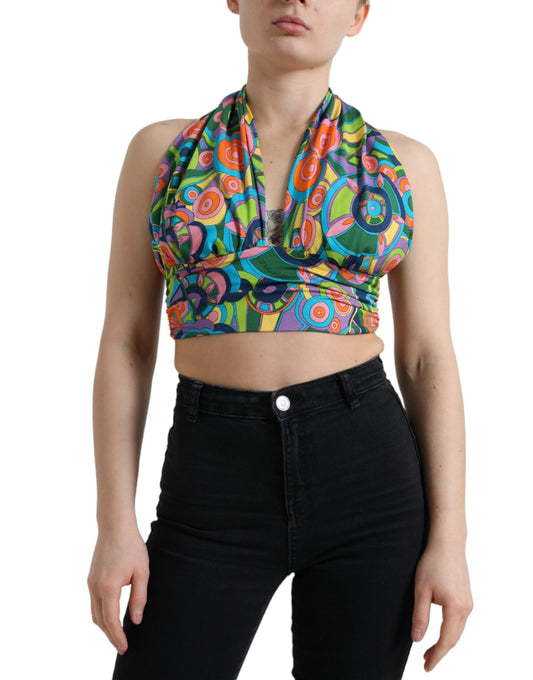 Dolce &amp; Gabbana Multicolor Halter Sleeveless Cropped Tank Top