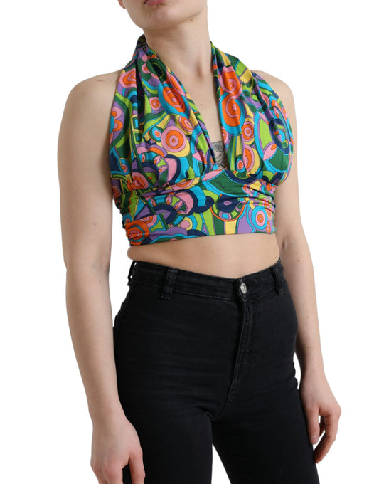 Dolce &amp; Gabbana Multicolor Halter Sleeveless Cropped Tank Top