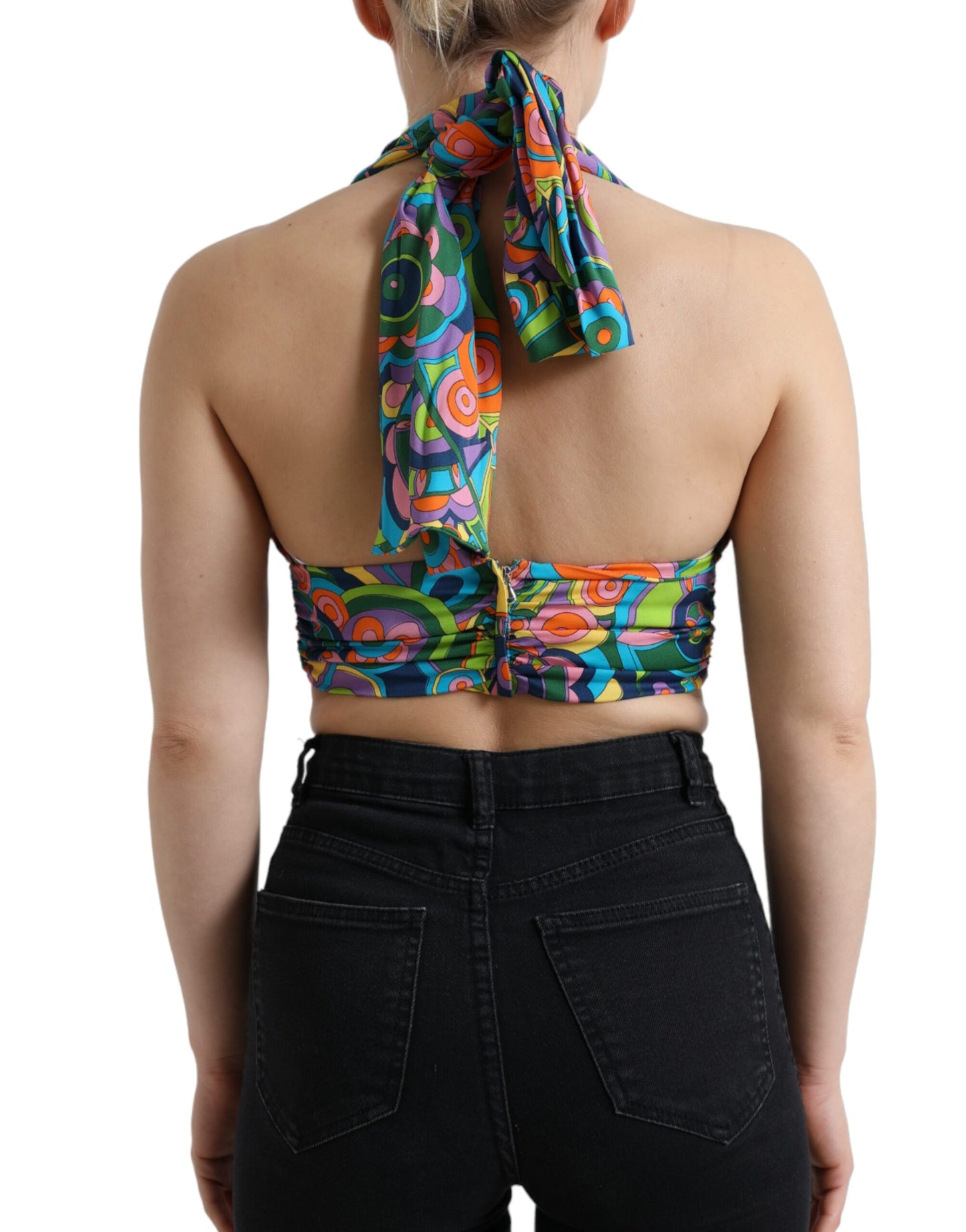 Dolce &amp; Gabbana Multicolor Halter Sleeveless Cropped Tank Top