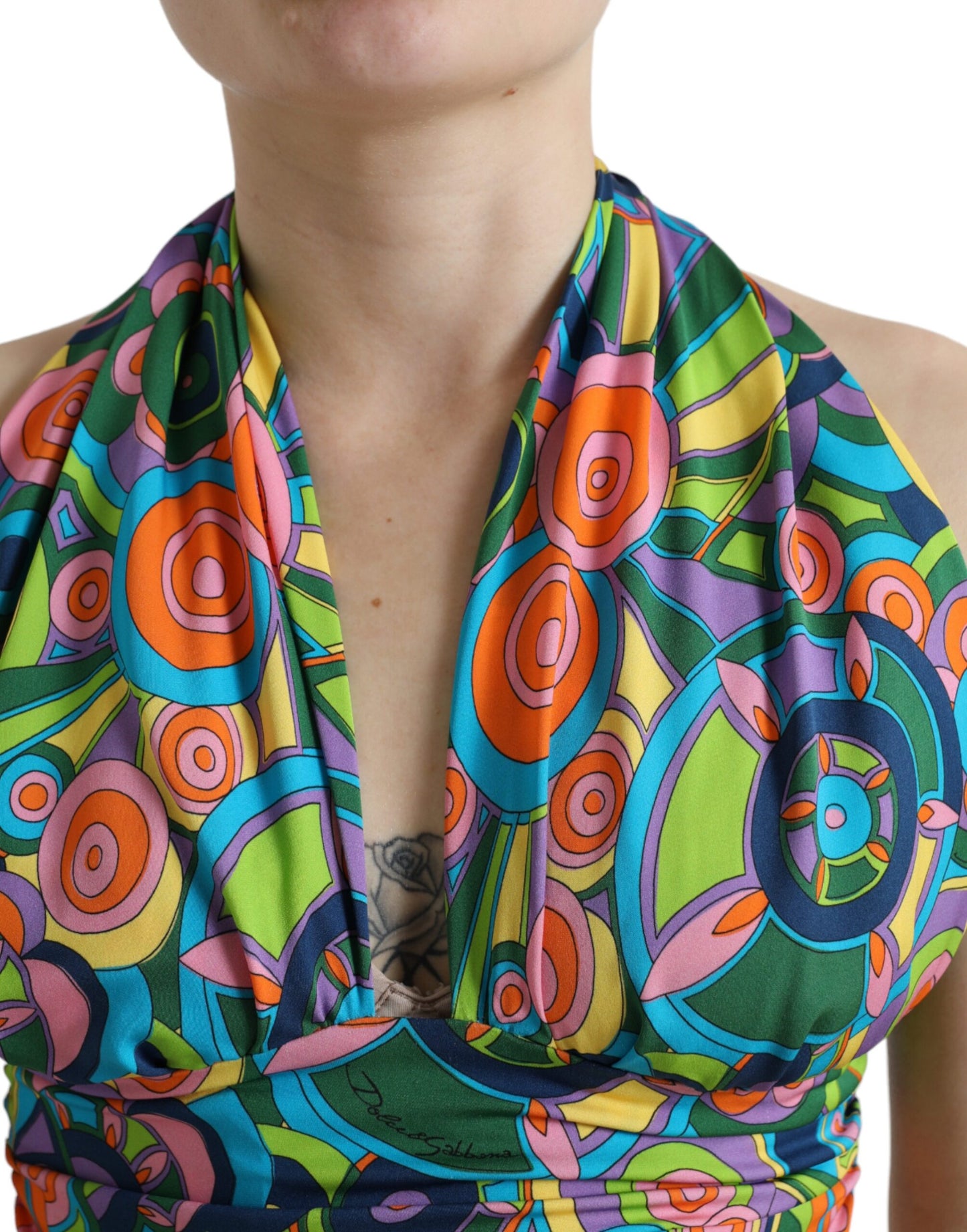 Dolce &amp; Gabbana Multicolor Halter Sleeveless Cropped Tank Top