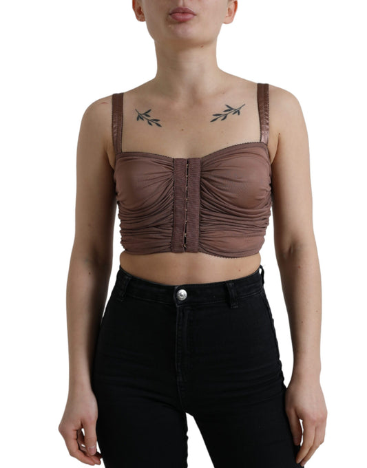 Dolce &amp; Gabbana Brown Viscose Bustier Sleeveless Cropped Top