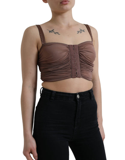 Dolce &amp; Gabbana Brown Viscose Bustier Sleeveless Cropped Top