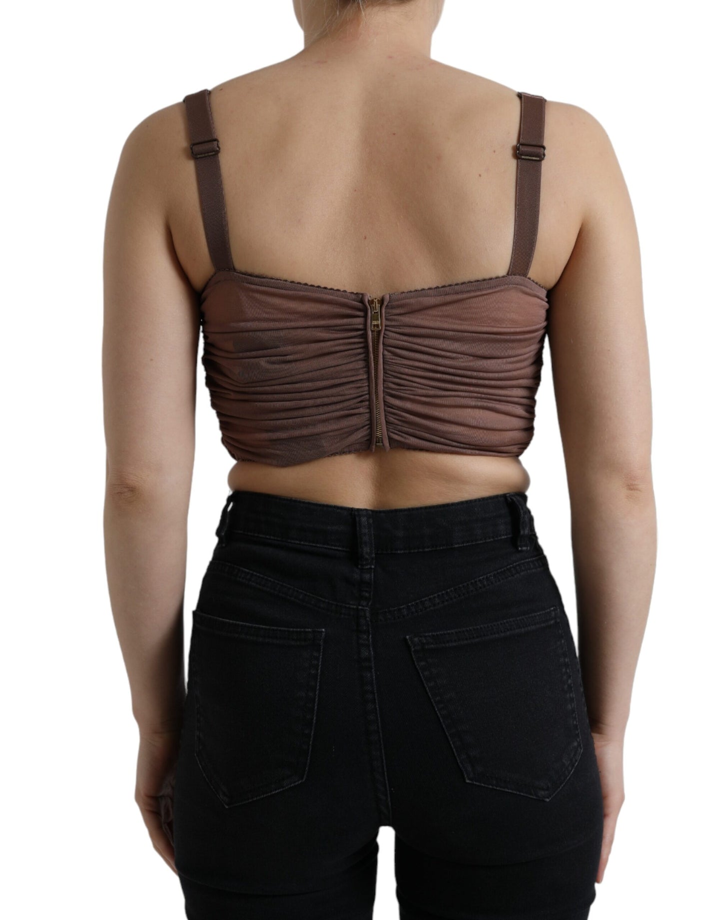 Dolce &amp; Gabbana Brown Viscose Bustier Sleeveless Cropped Top