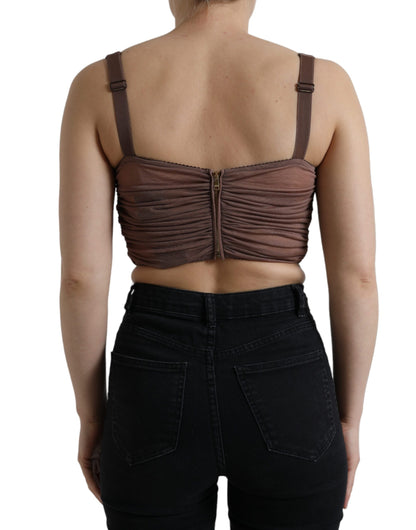 Dolce &amp; Gabbana Brown Viscose Bustier Sleeveless Cropped Top