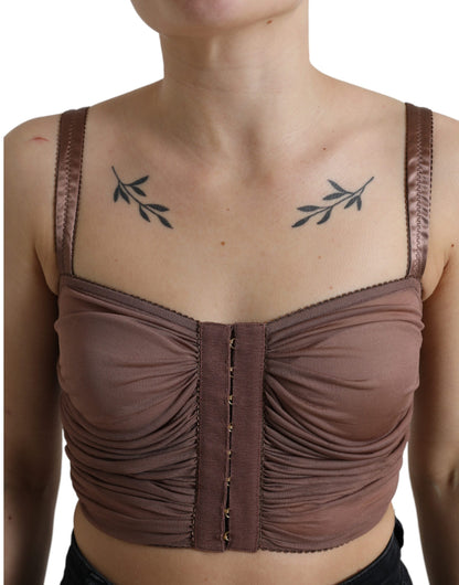 Dolce &amp; Gabbana Brown Viscose Bustier Sleeveless Cropped Top