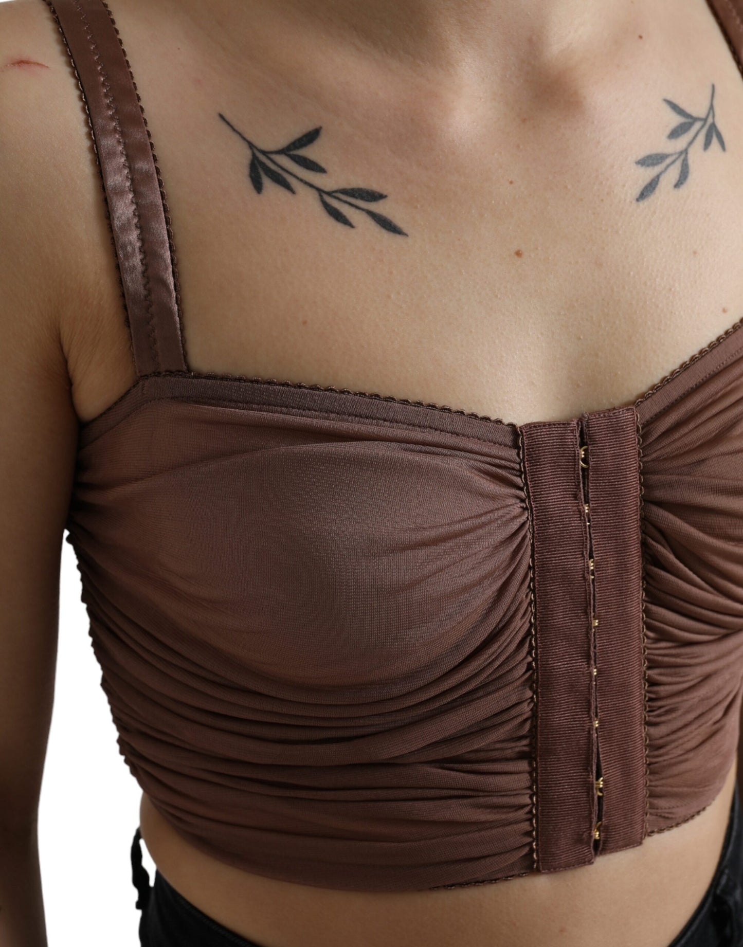 Dolce &amp; Gabbana Brown Viscose Bustier Sleeveless Cropped Top