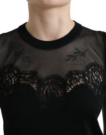 Dolce &amp; Gabbana Black Cashmere Lace Trim Sleeveless Tank Top