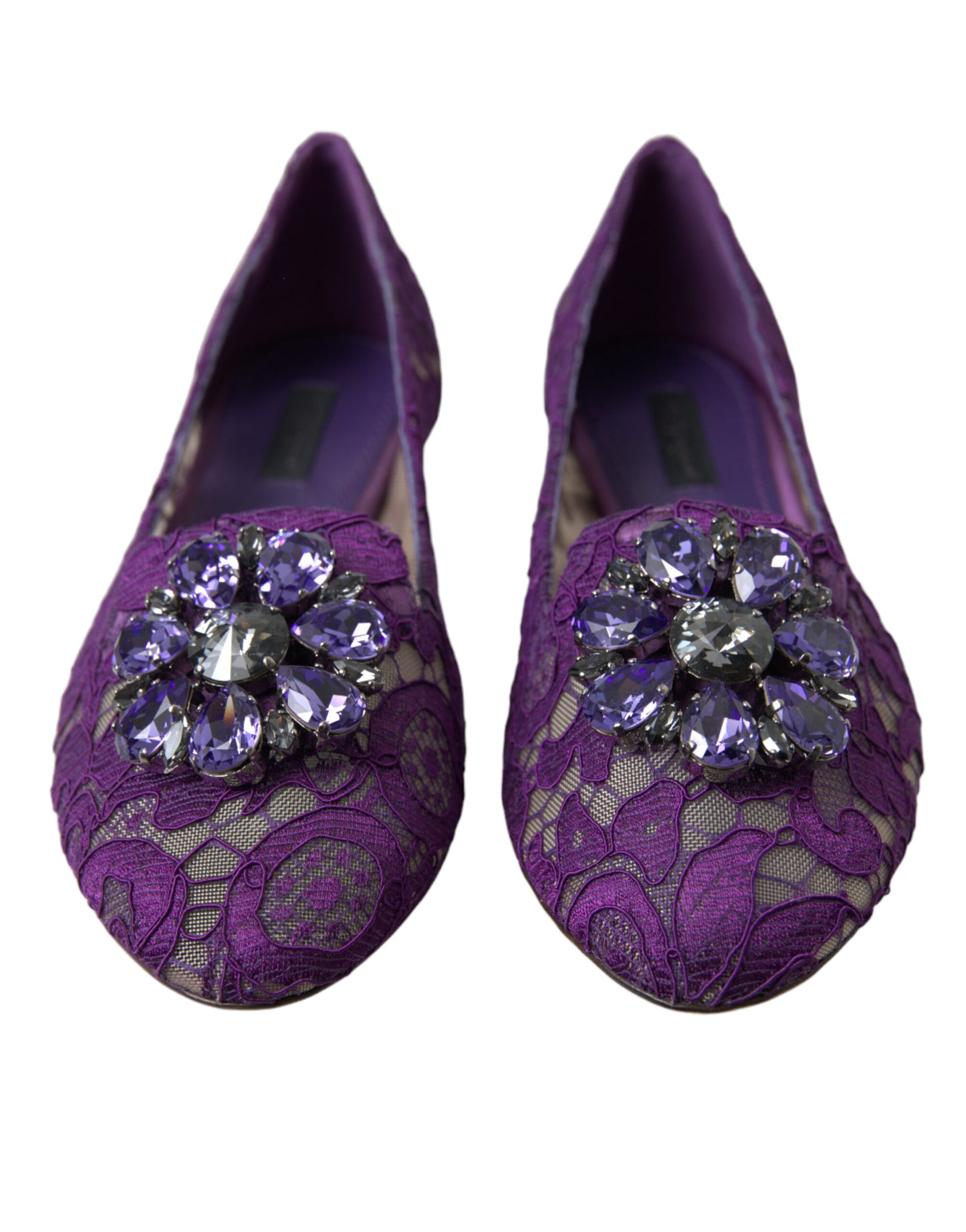 Dolce &amp; Gabbana Lila Vally Taormina Spitze Kristalle Flats Schuhe