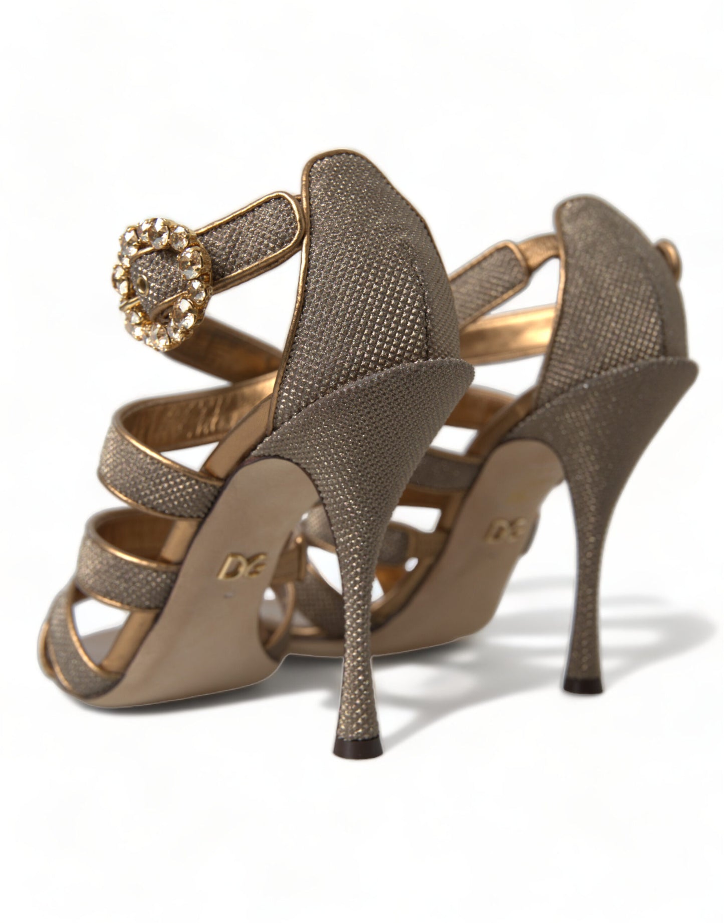 Dolce &amp; Gabbana Bronze Kristall Strap Heels Sandalen Schuhe