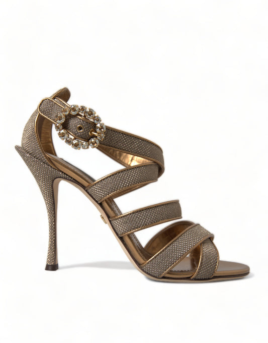 Dolce &amp; Gabbana Bronze Kristall Strap Heels Sandalen Schuhe