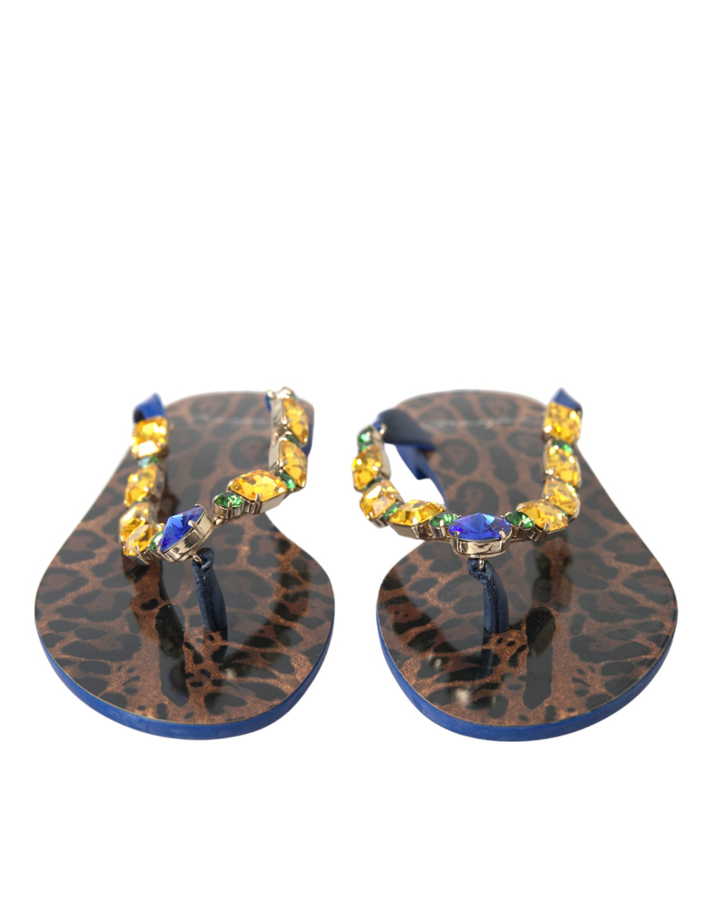 Dolce &amp; Gabbana Blaue Kristalle Flats Sandalen Beachwear Schuhe