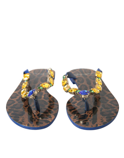 Dolce &amp; Gabbana Blaue Kristalle Flats Sandalen Beachwear Schuhe