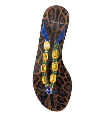 Dolce &amp; Gabbana Blaue Kristalle Flats Sandalen Beachwear Schuhe