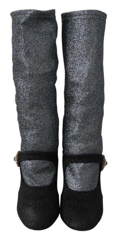Dolce &amp; Gabbana – Mary Janes-Stiefeletten mit schwarzem Kristall