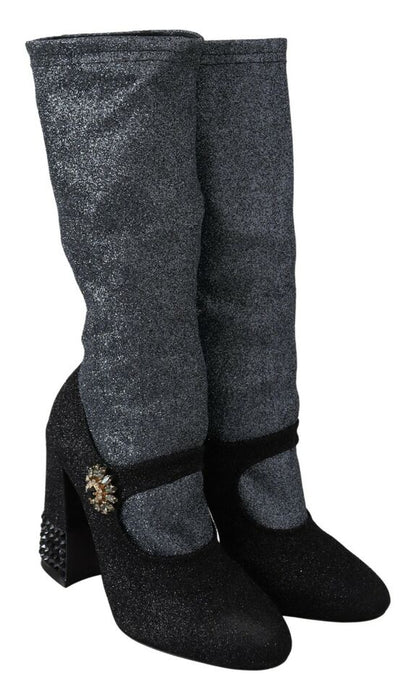 Dolce &amp; Gabbana – Mary Janes-Stiefeletten mit schwarzem Kristall