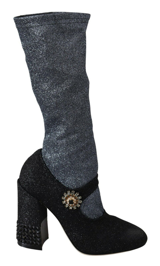 Dolce &amp; Gabbana – Mary Janes-Stiefeletten mit schwarzem Kristall