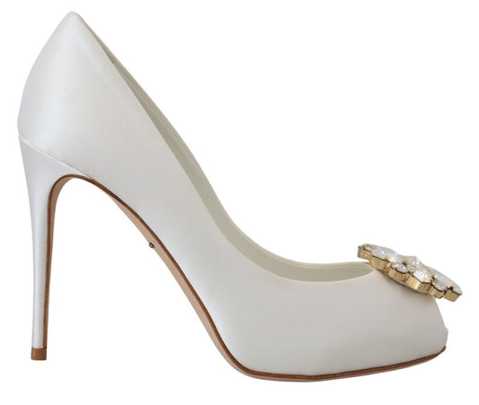 Dolce &amp; Gabbana – Satin-Pumps mit Peeptoe-Absatz und weißen Kristallen