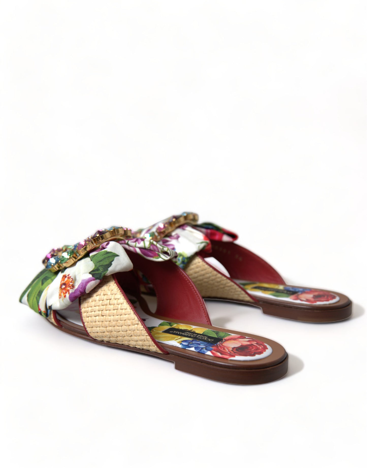 Dolce &amp; Gabbana Multicolor Floral Flats Crystal Sandalen Schuhe