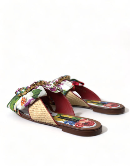 Dolce &amp; Gabbana Multicolor Floral Flats Crystal Sandalen Schuhe
