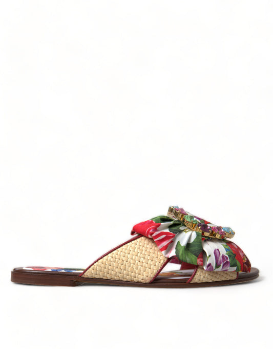 Dolce &amp; Gabbana Multicolor Floral Flats Crystal Sandalen Schuhe