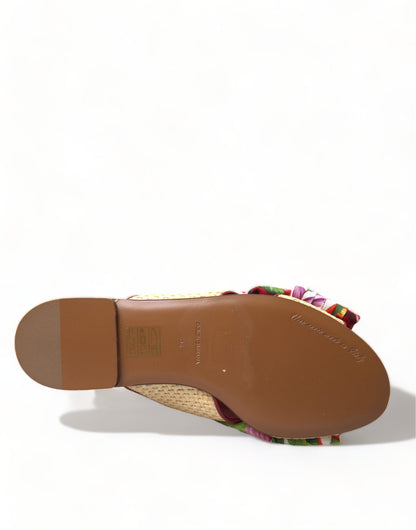 Dolce &amp; Gabbana Multicolor Floral Flats Crystal Sandalen Schuhe