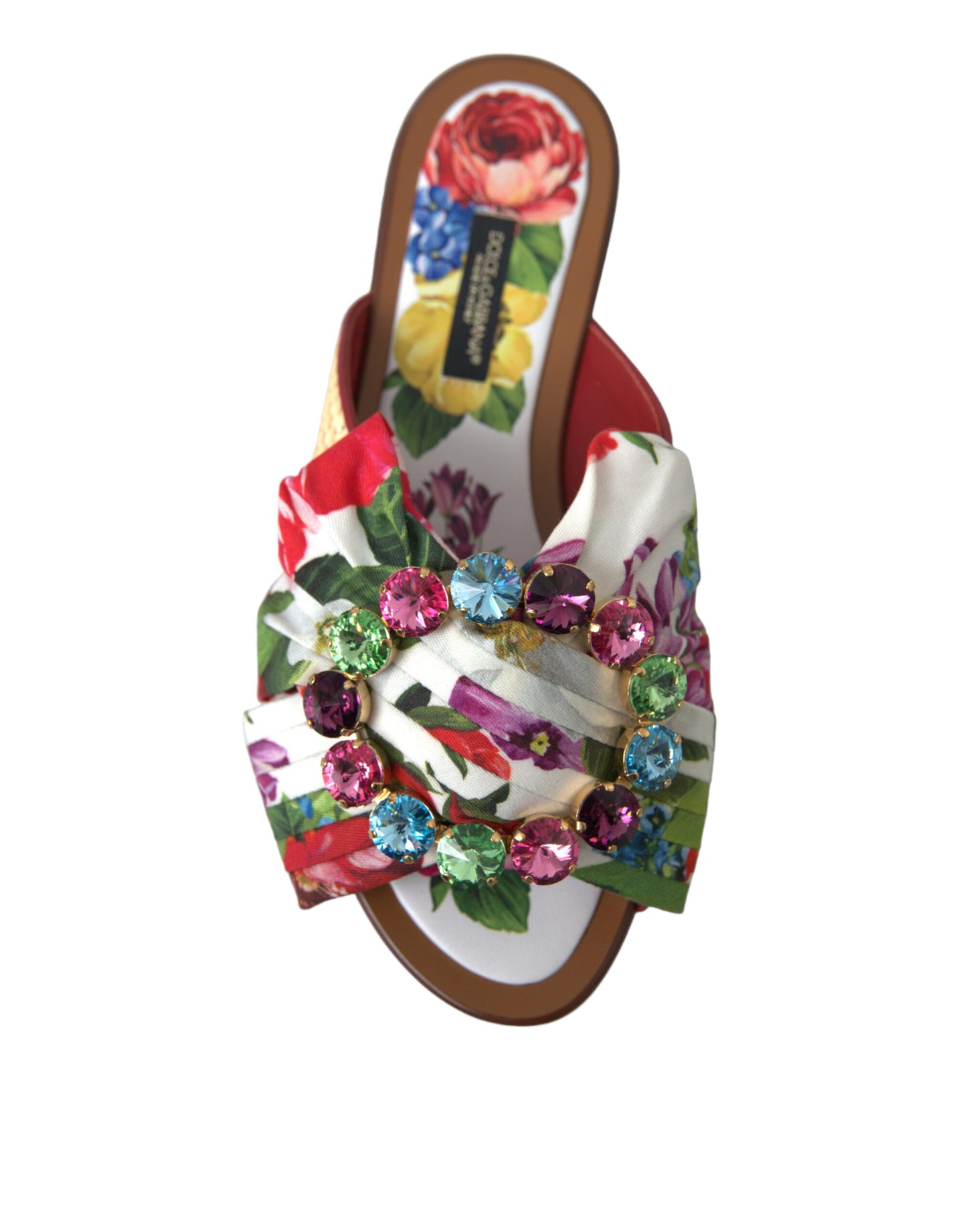 Dolce &amp; Gabbana Multicolor Floral Flats Crystal Sandalen Schuhe