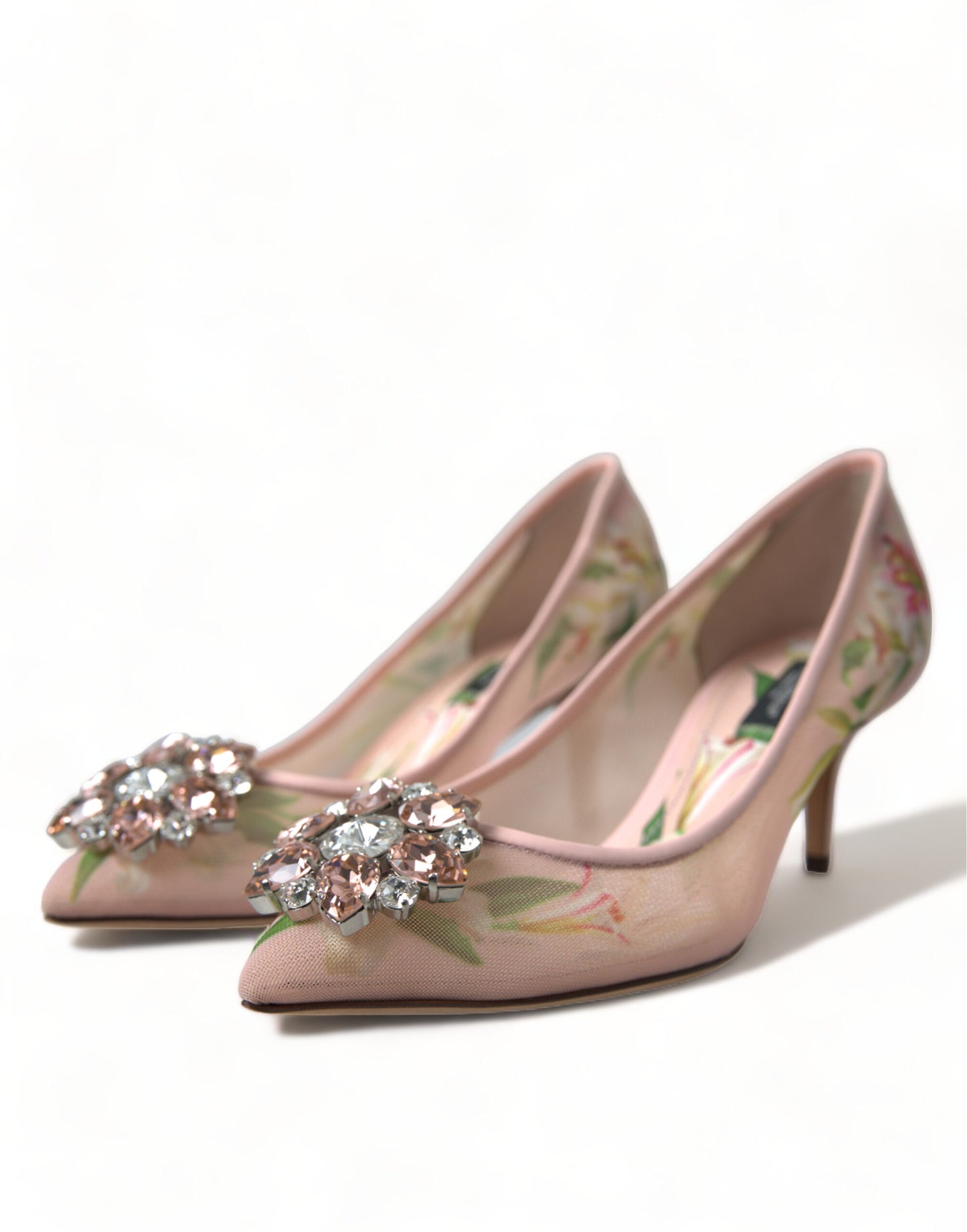 Dolce &amp; Gabbana Rosa Blumen Kristall Heels Pumps Schuhe