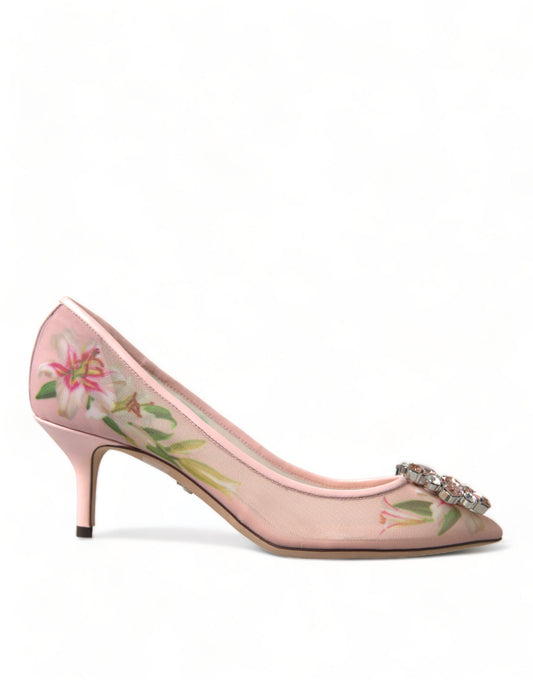 Dolce &amp; Gabbana Rosa Blumen Kristall Heels Pumps Schuhe