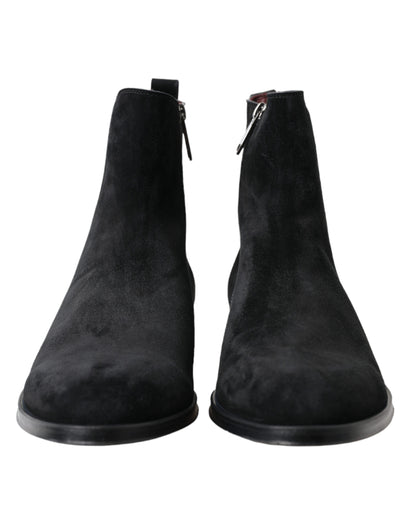 Dolce &amp; Gabbana Herren Stiefeletten aus schwarzem Wildleder mit mittlerer Wade