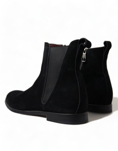 Dolce &amp; Gabbana Herren Stiefeletten aus schwarzem Wildleder mit mittlerer Wade