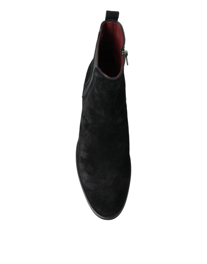Dolce &amp; Gabbana Herren Stiefeletten aus schwarzem Wildleder mit mittlerer Wade