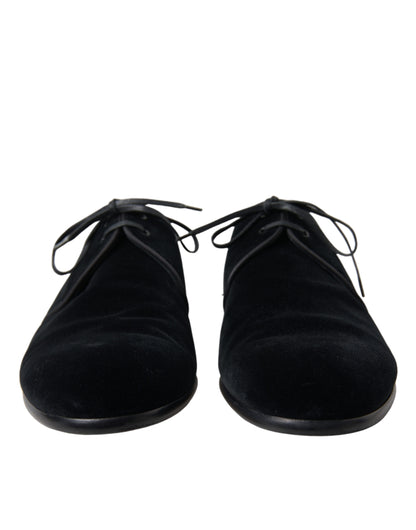 Dolce &amp; Gabbana – Formelle Derby-Schuhe aus schwarzem Samt mit Schnürung