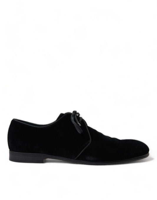 Dolce &amp; Gabbana – Formelle Derby-Schuhe aus schwarzem Samt mit Schnürung