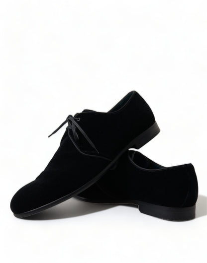 Dolce &amp; Gabbana – Formelle Derby-Schuhe aus schwarzem Samt mit Schnürung