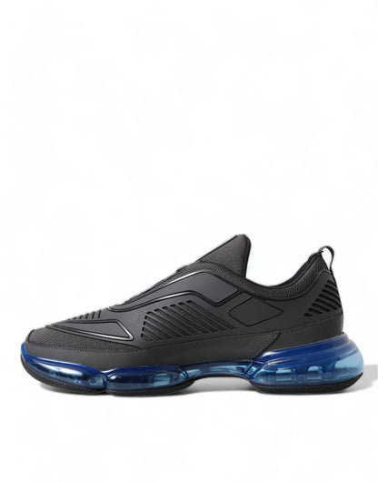 Prada Schwarz Blau Gummi Strick Slip On Low Top Sneakers Schuhe